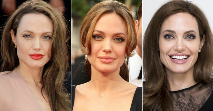 Angelina Jolie i tre olika frisyrer