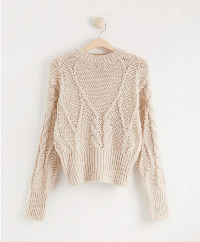 Kabelstickad beige tröja från Lindex
