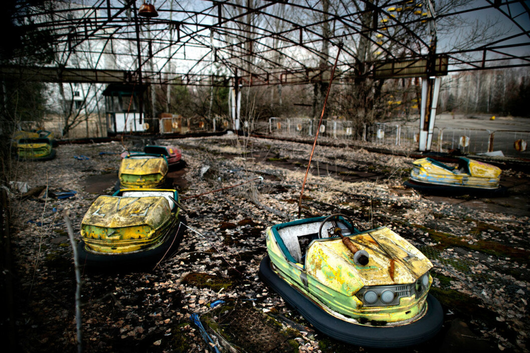 Fotografi på den övergivna nöjesparken som aldrig hann öppna. Foto: Magnus Hallgren/DN/TT Karuseller i Tjernobyl