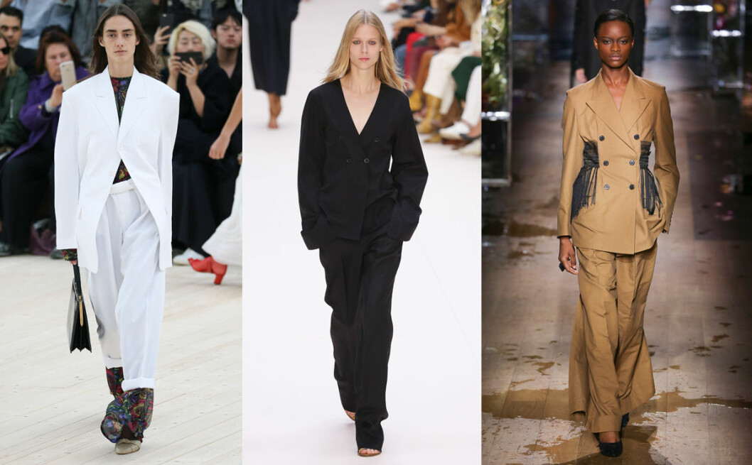 Kostym med axelvaddar i 80-talsanda från Céline, Chloé och Dries van Noten kostym vårens trender 2017