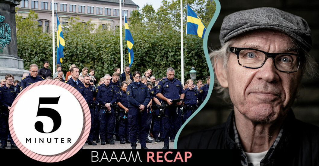 Den omkomne Lars Vilks och poliser som håller en tyst minut i Malmö.