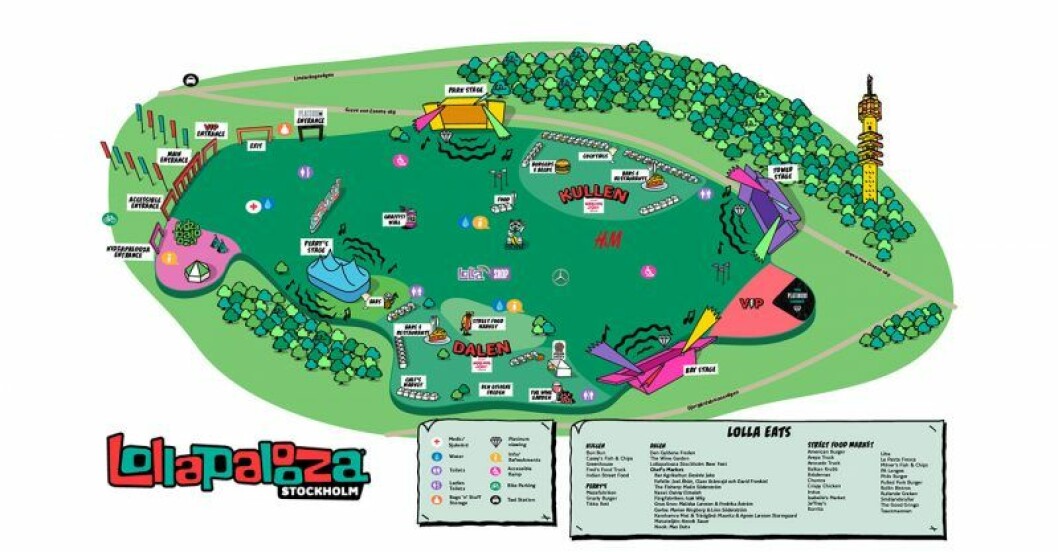 Karta på festivalområdet till Lollapalooza