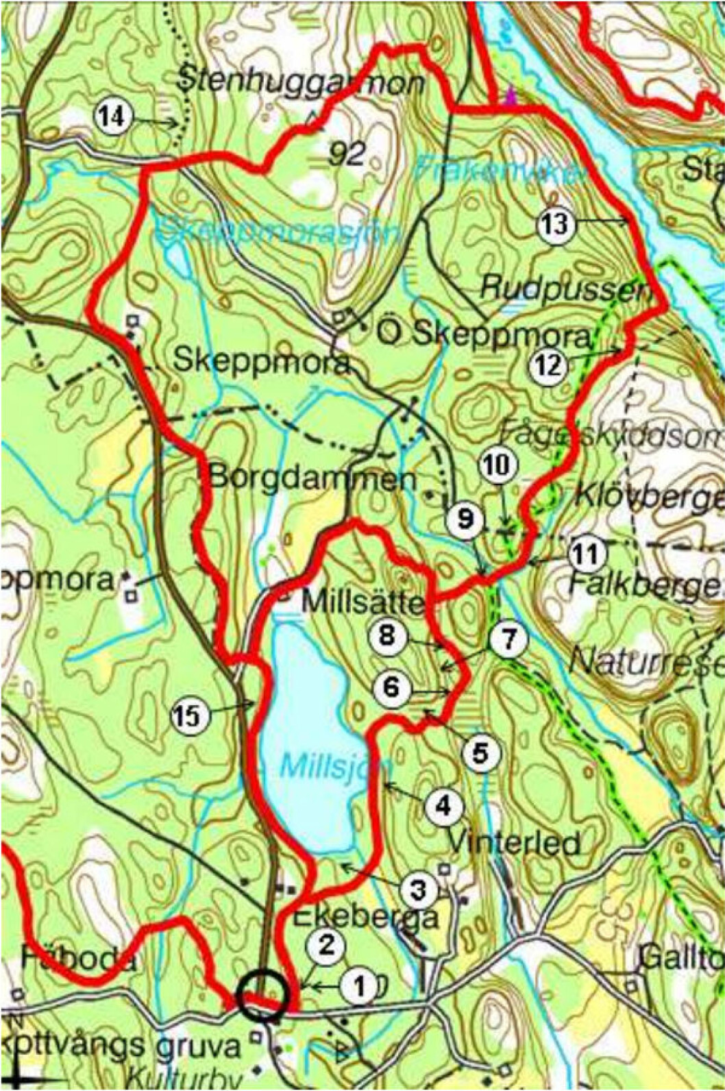 Rundan vid Marvikarna. <a href="https://www.strangnas.se/download/18.72018eee166eda46d0c189dd/1541767629725/Stenhuggarmon-aug-2016.pdf" target="_blank" rel="noopener">Se mer om turen här!</a> Karta över vandring vid Marvikarna.