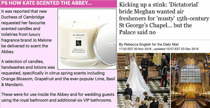 brittiska sajter skriver om Kate Middleton och Meghan Markle – doftljusen i kyrkan