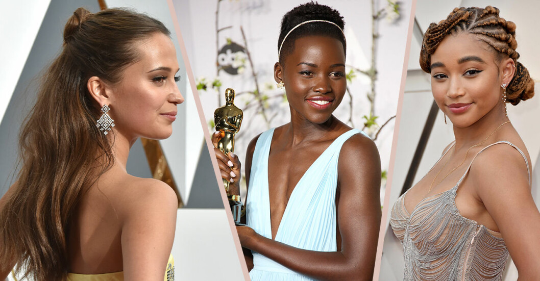 Alicia Vikander, Lupita Nyong'o och Amandla Stenberg på Oscarsgalan.