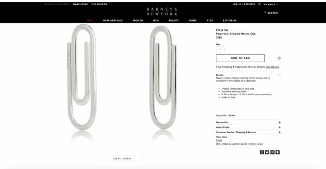 Modehuset Prada har släppt en sedelklämma för dryga 1 500 svenska kronor.