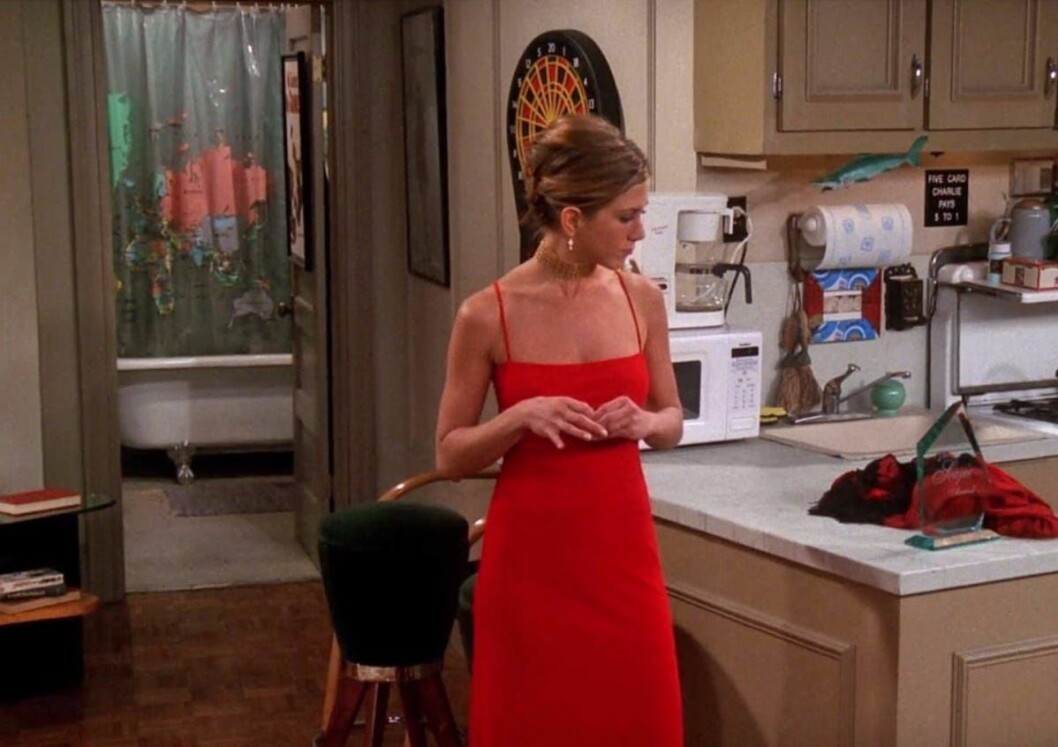 Rachel Greens snyggaste outfits i Vänner – röd slipklänning