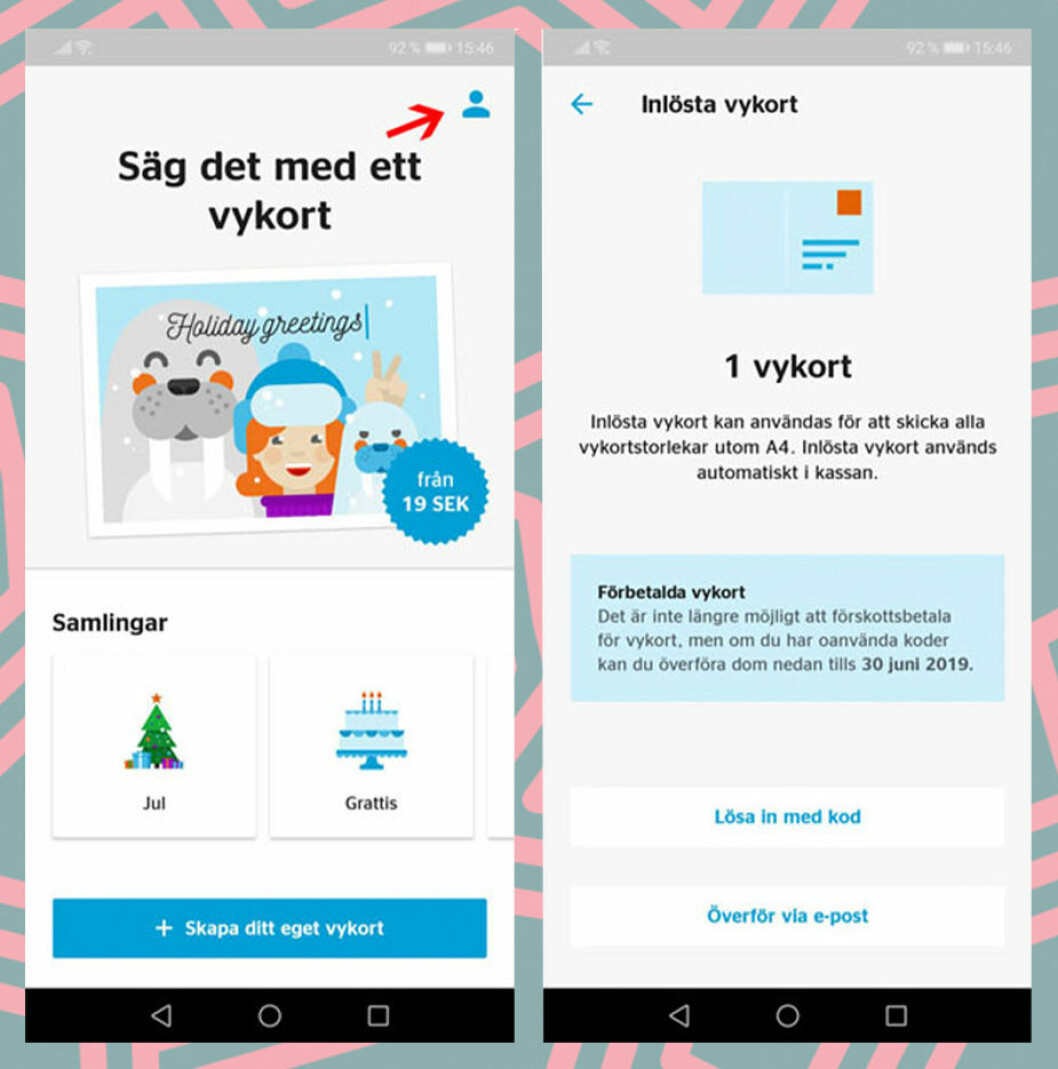 Appen Riktiga Vykort hjälper dig med vykort från resan.