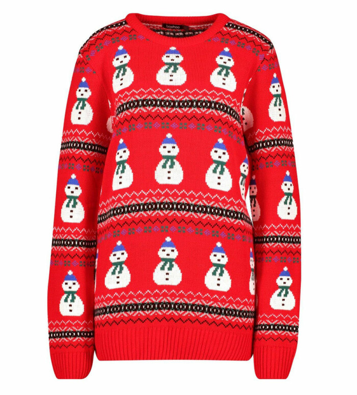 Röd jultröja med snögubbar