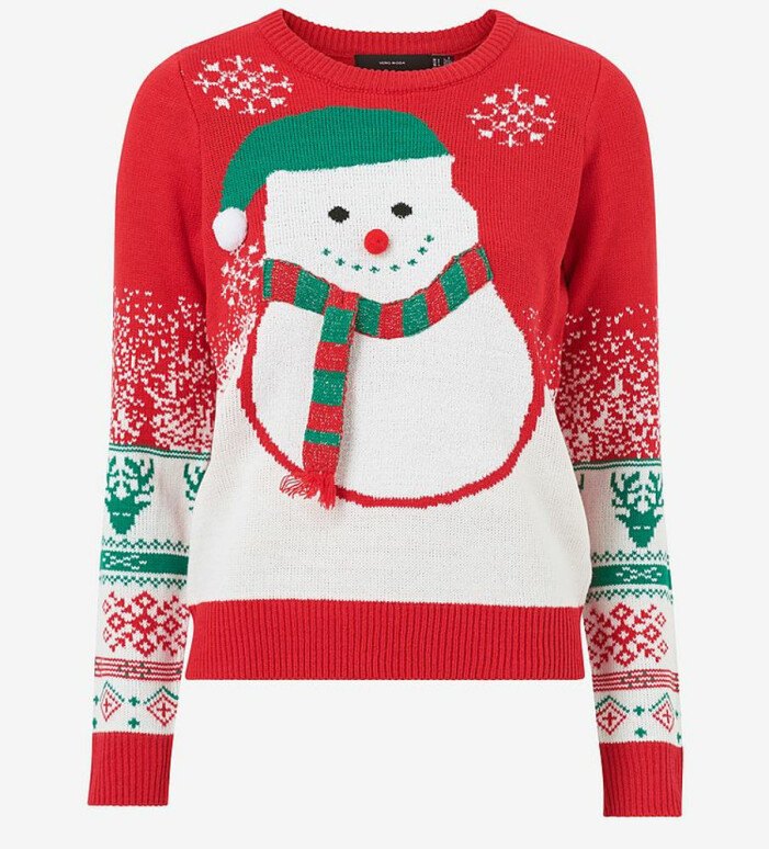 Röd jultröja med snögubbe från Vero Moda