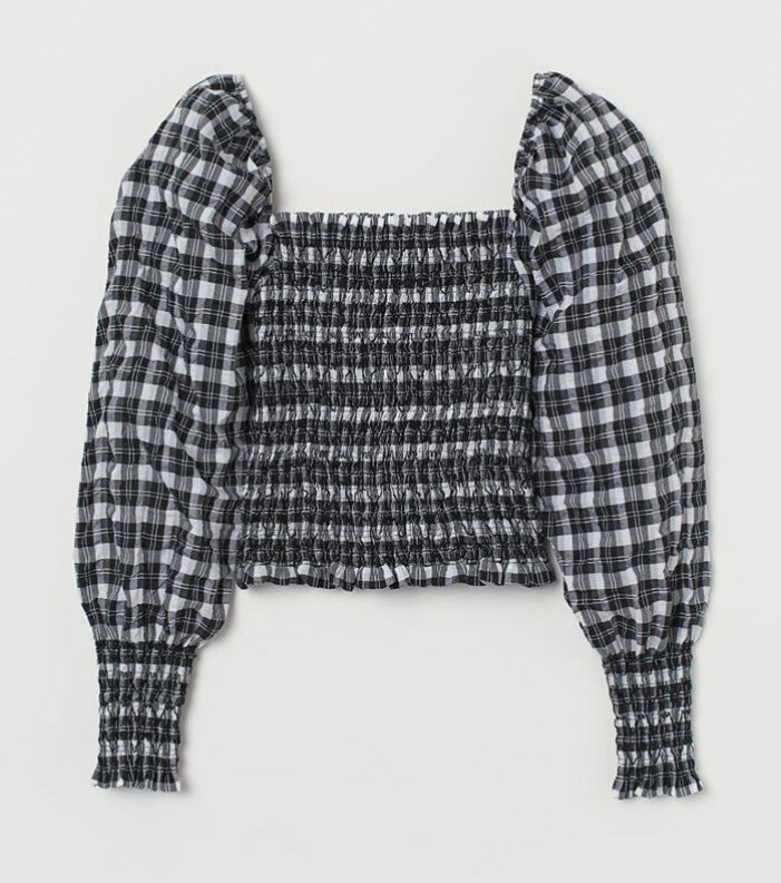 Rutig smockad blus H&M