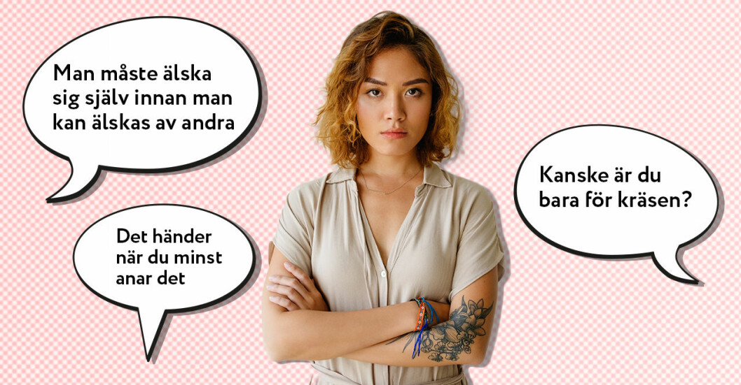 Ung kvinna typiska fraser om singlar