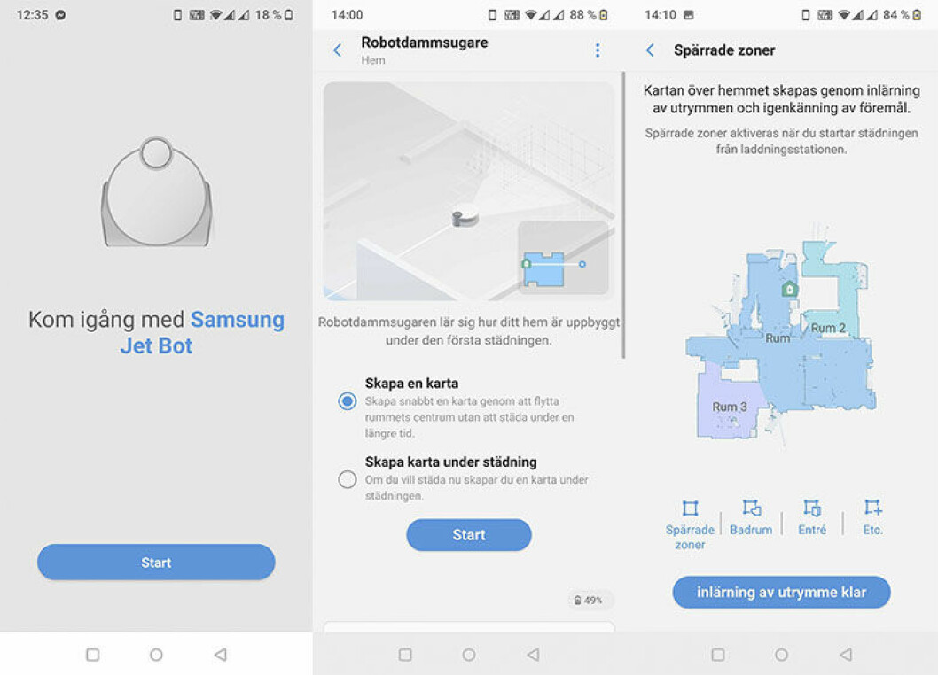 Installationen av robotdammsugaren startar när du lagt till den i Samsungs app Smart Things. Samsung JetBot 80+ installera i mobilen