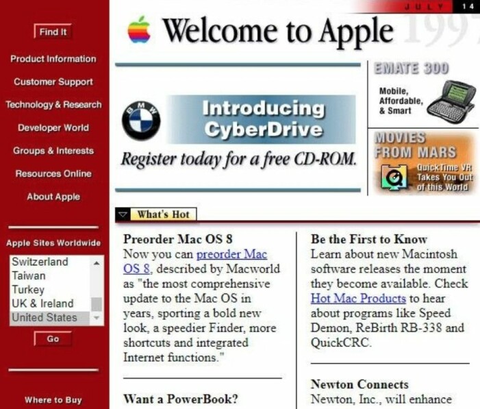 apple hemsida 90-tal