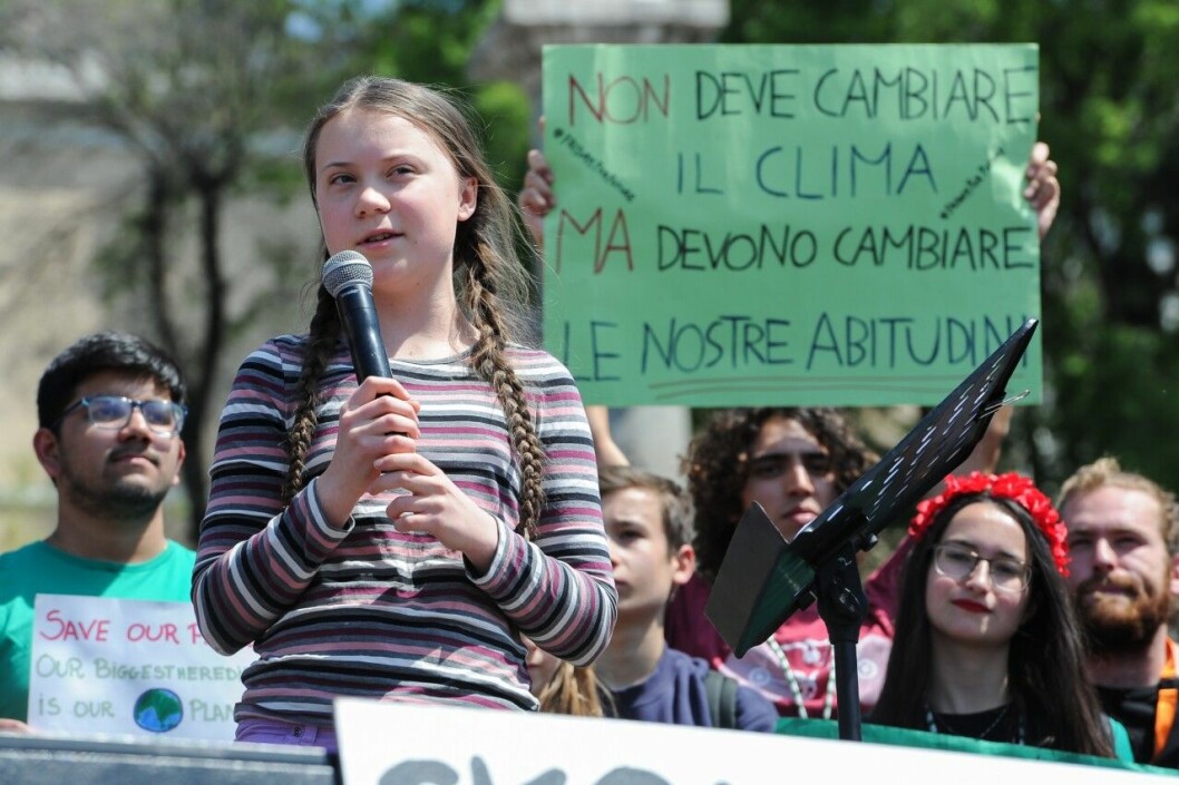 Greta Thunberg, klimataktivist, medverkar vid en klimatdemonstration i Rom. 