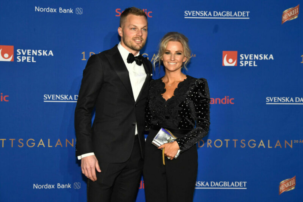 Sebastian Larsson och frun Tina. Röda mattan, Sebastian Larsson och frun Tina