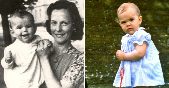 Drottning Silvia i mamma Alice famn och kronprinsessan Victoria vid samma ålder.