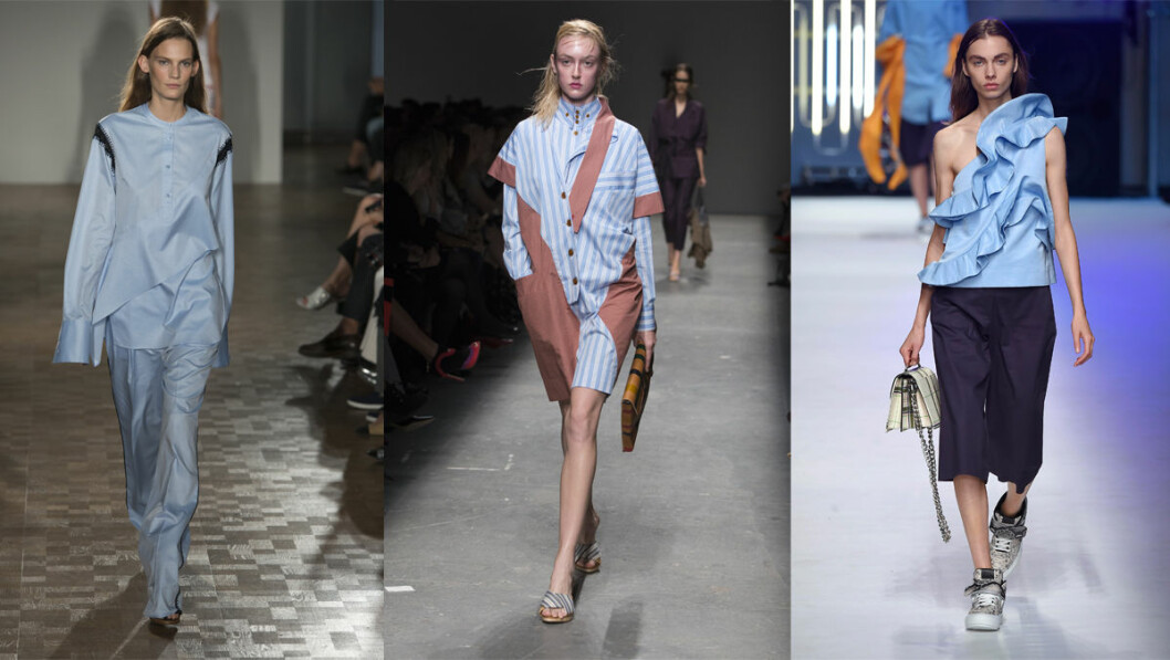 Pringle of Scotland, Vivienne Westwood och MSGM bjuder på ljusblått sommarmode. sommarens trendigaste farger
