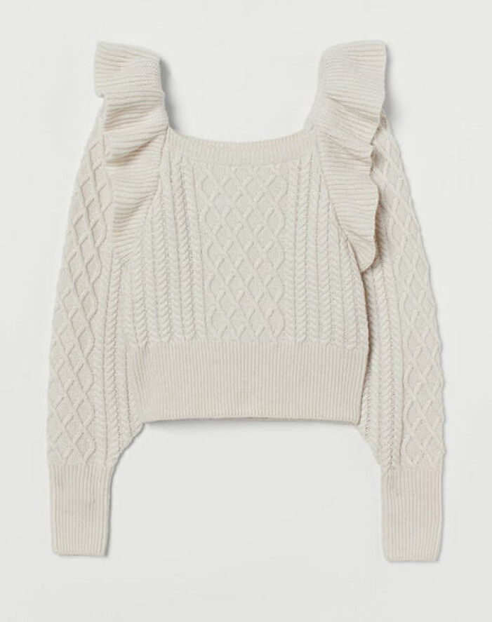 Stickad beige tröja med volang från H&M