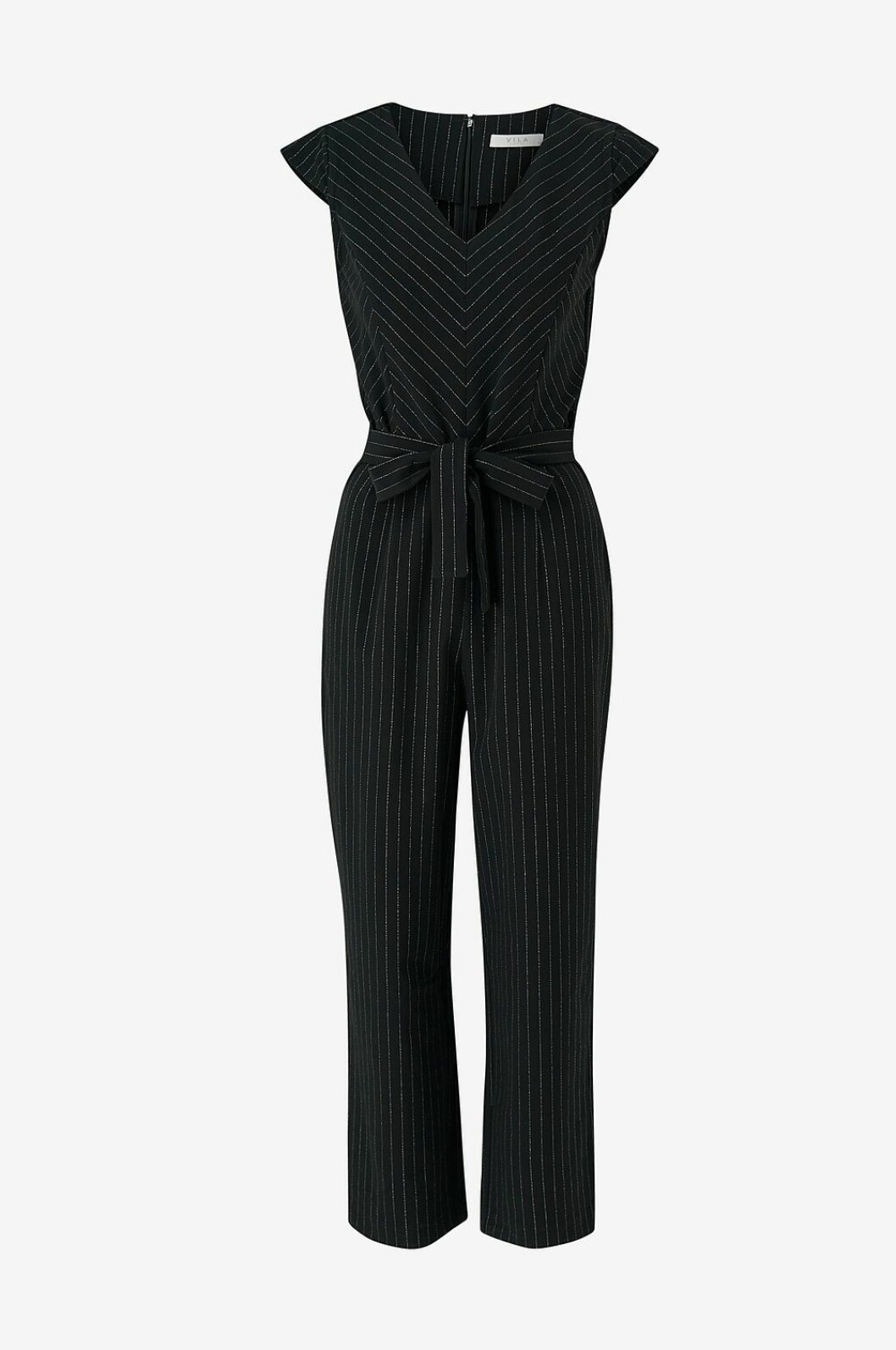 Svart jumpsuit med glittriga ränder för dam till nyårsfesten