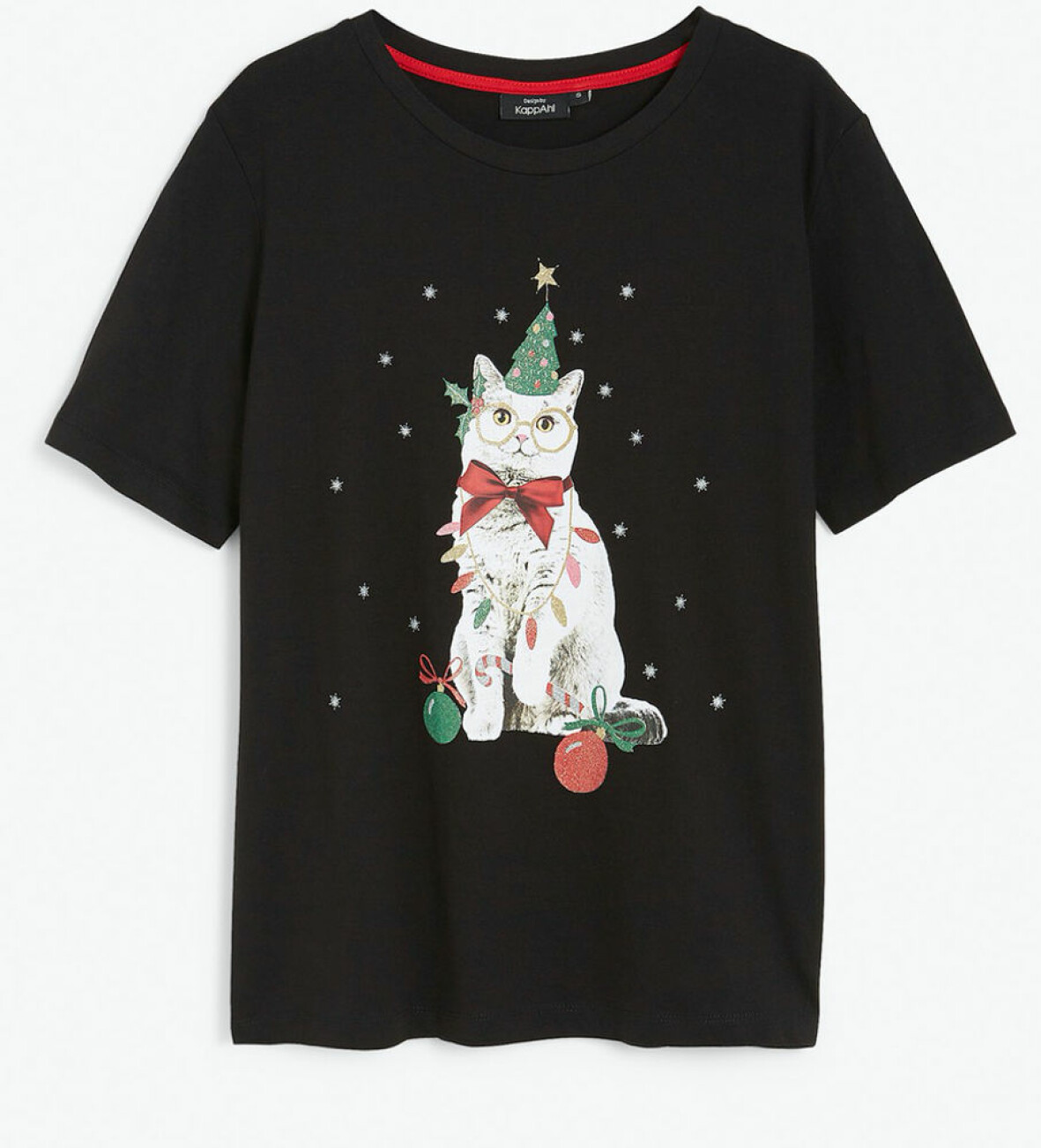 Svart t-shirt med kattmotiv