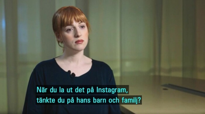 Bild från <span class=" italic" data-lab-italic_desktop="italic">Uppdrag gransknings</span> program<span class=" italic" data-lab-italic_desktop="italic"> #metoo och Fredrik Virtanen</span> som senare fälldes i Granskningsnämnden. Bild från Uppdrag gransknings program där Cissi Wallin får frågan om hon inte tänkte på Virtanens familj.