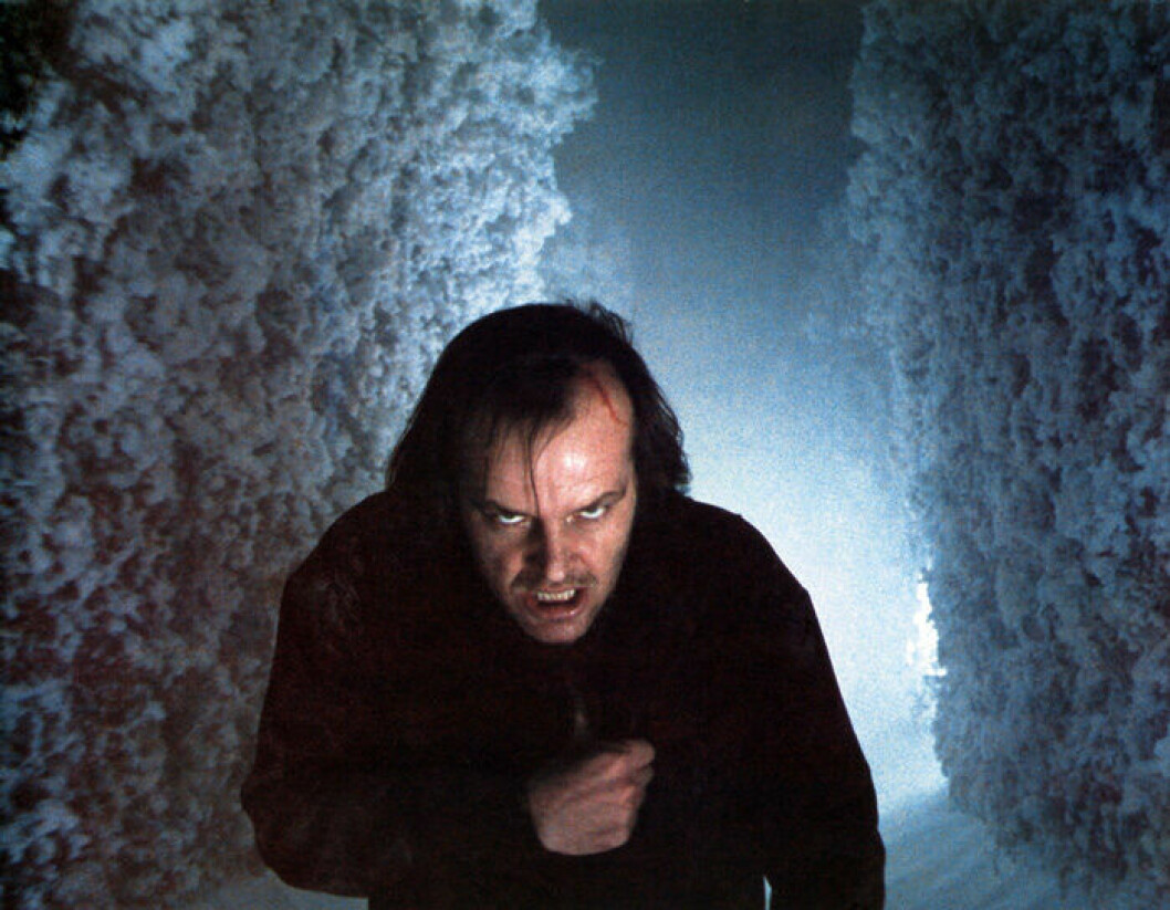 En bild från skräckfilmen The Shining med Jack Nicholson.