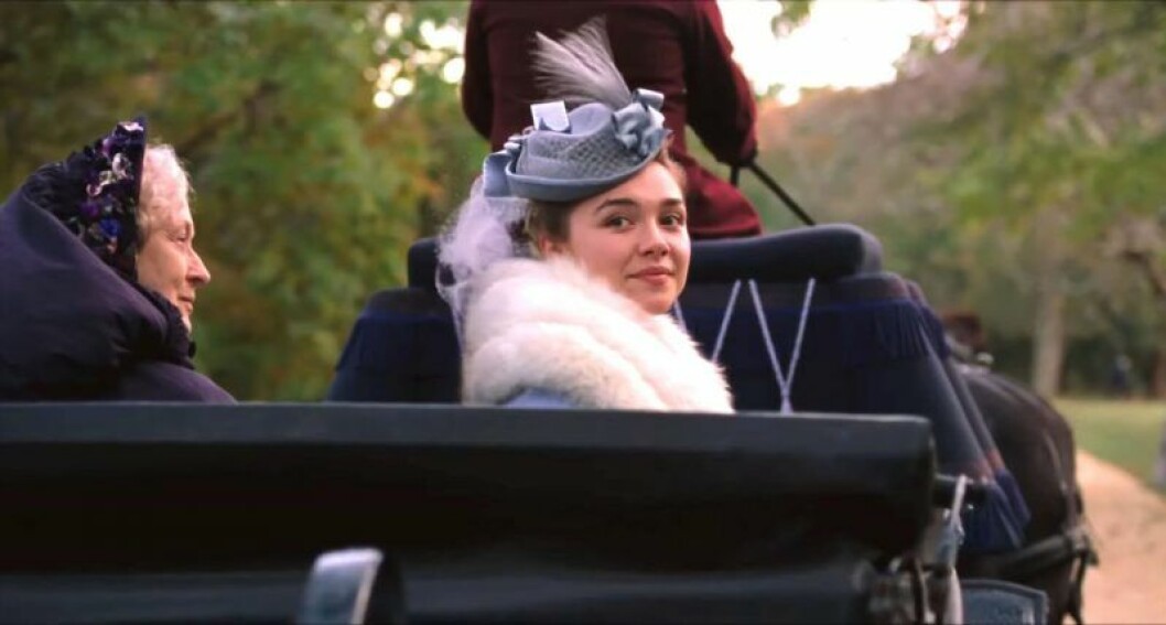 En bild på skådespelerskan Florence Pugh i filmen Little Women.