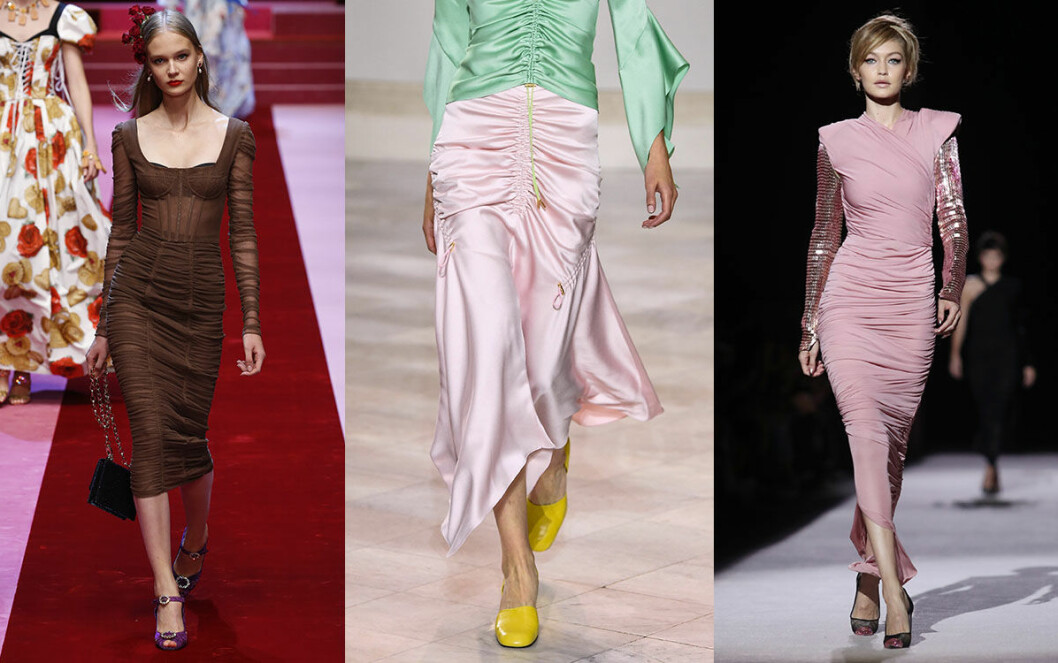 Veckade textilier från Dolce & Gabbana, Peter Pilotto och Tom Ford.