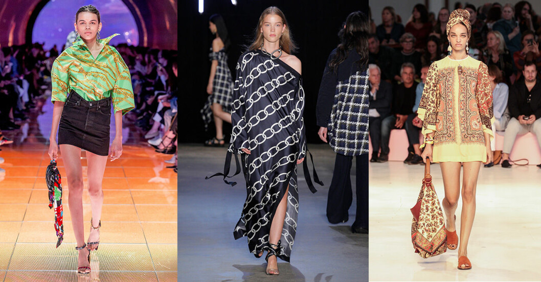 Balenciaga, Monse och Etro för tankarna till sidenscarfen. Vårmode 2019 trender: Sidenscarf