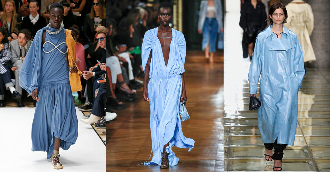 JW Anderson, Stella McCartney och Bottega Veneta. Vårmode 2020: trendig färg – ljusblått