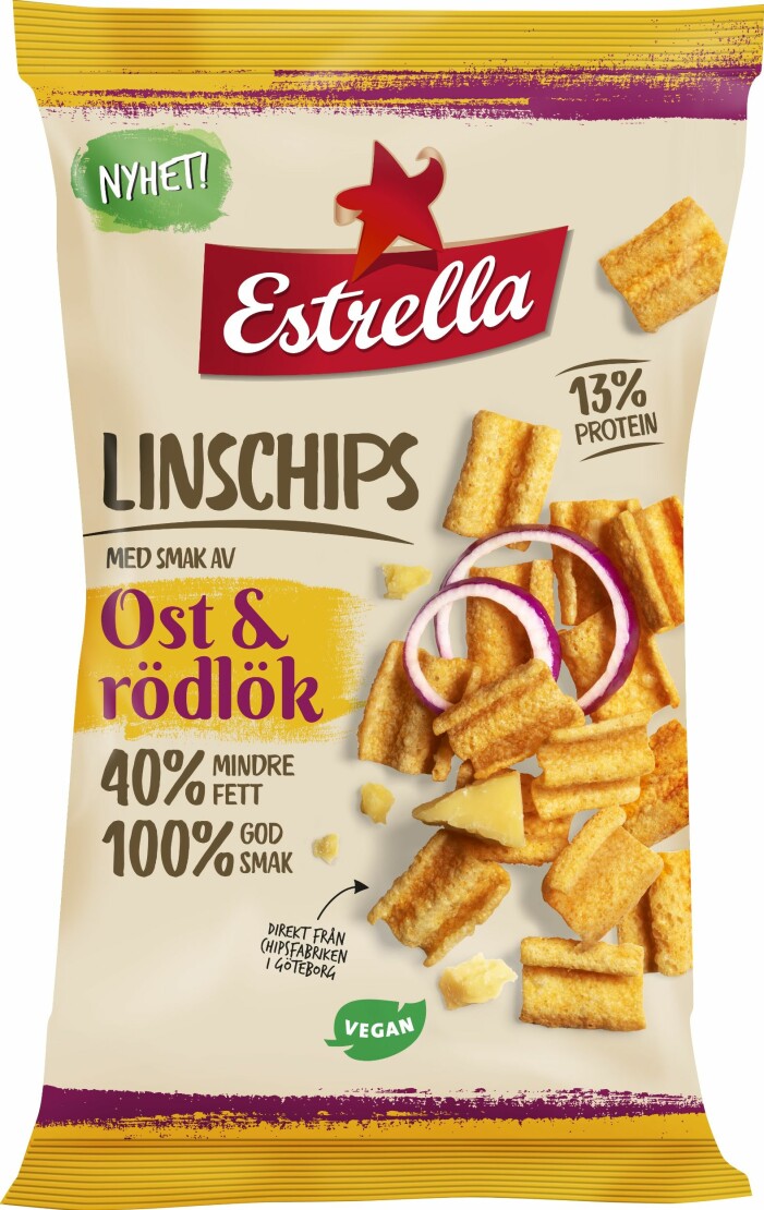 Veganska linschips med smak av ost & rödlök
