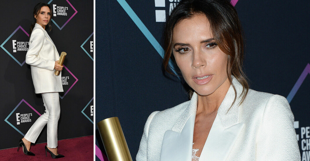 Victoria Beckham bar det egna klädmärket på People’s Choice Awards 2018, där hon vann priset Fashion Icon Award. Foto: IBL Victoria Beckham i egna klädmärket på People's Choice Awards 2018.
