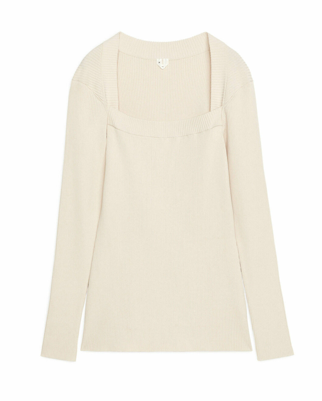 Beige ribbstickad topp med lång ärm