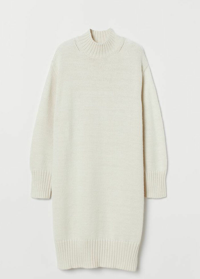 vit-stickad-klanning-h&m