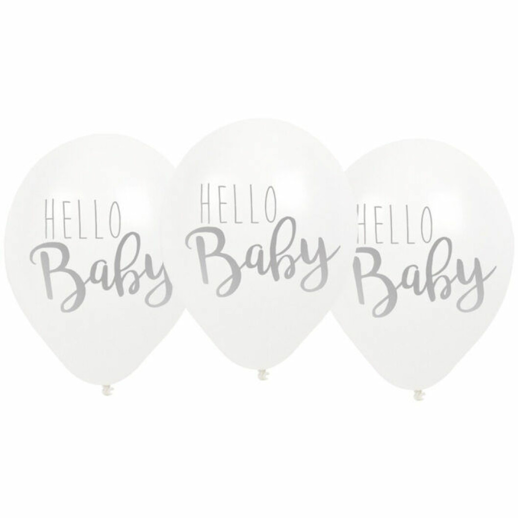 Vita ballonger med texten hello baby