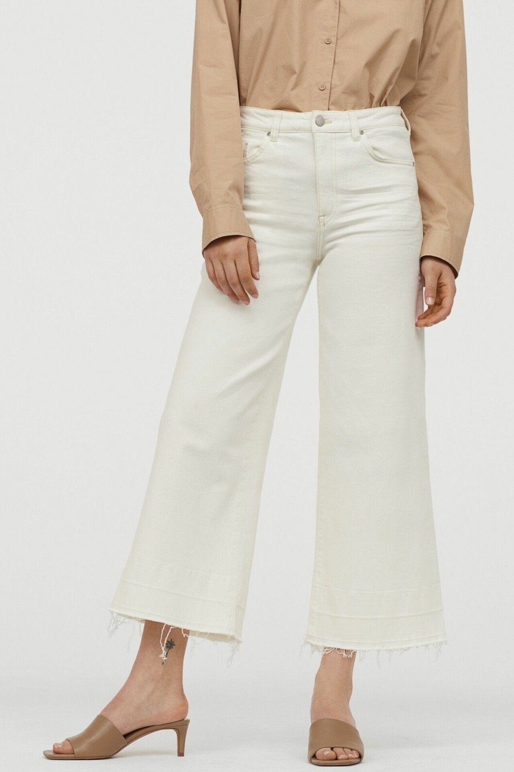 Vita jeans med hög midja och croppade ben för dam