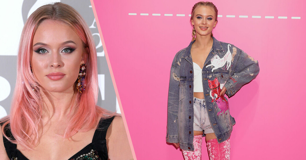 Zara Larsson i rosa hår och Zara Larsson i stor jeansjacka