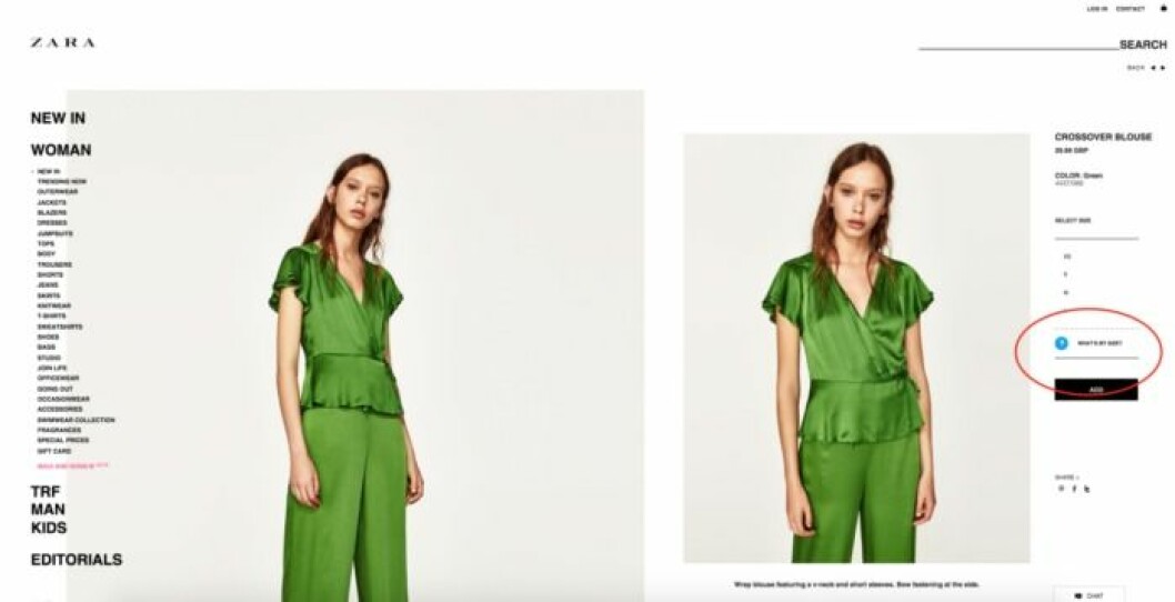 Det nya verktyget heter ”what’s my size?” och ligger bredvid storleksvalet vid samtliga plagg.